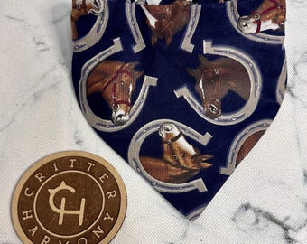Horseshoe Horse Dog or cat Bandana: Upcycled Cotton Pet Fashion
