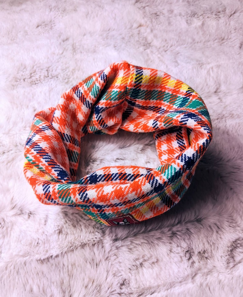 Bright Plaid Pet Scarf: Handmade Upcycled Twisty Design image 3