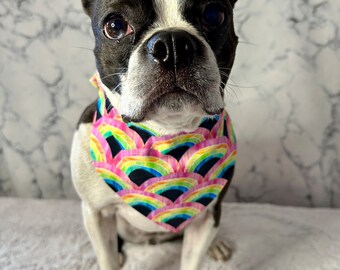 Pastel Rainbow Pet Bandana: Custom Elastic Cotton Dog Bandana