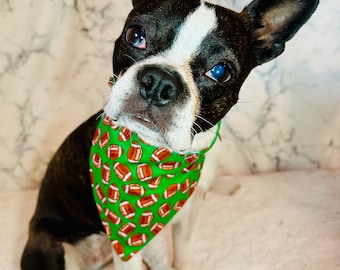 Gift Football Dog Bandana, Cat Bandana, Unique Custom Elastic Design Handmade, Critter Harmony, Upcycled Pet Fashion Accessory, Gift