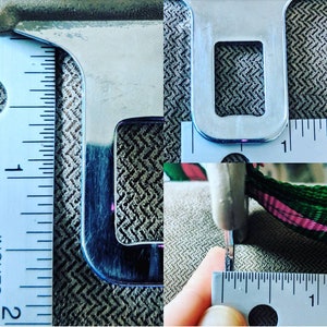 Image describing how to measure the width of the silver buckle part in your car. Very important information we need to build you the perfect fit for your vehicle.