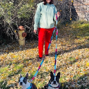 1” Tandem Dog Leash System: Adjustable No Tangle Double Lead, Hands-Free +\- Handle Options