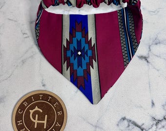 Maroon Western Print Upcycled Dog or Cat Bandana:  Cotton No-Tie Pet Bandana