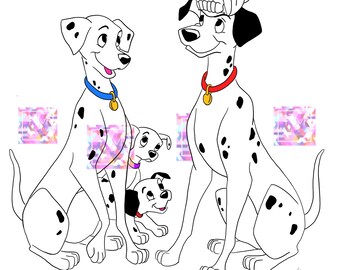 101 Dalmatians Cartoon Instant Download Printable Digital Drawing