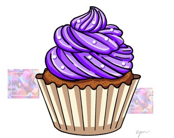 Purple Cupcake Instant Download Printable Digital Drawing