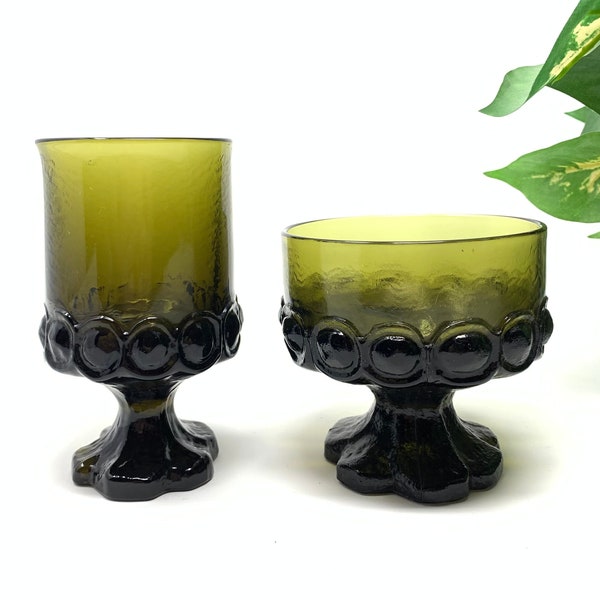 Vintage Tiffin Franciscan Madeira Goblets Glassware Olive Green Set of 2