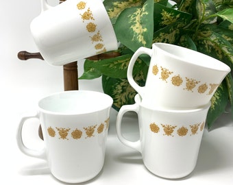 Vintage Corning Ware Corelle Butterfly Gold Coffee Tea Mugs Set of 4