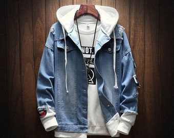 blue jean jacket hoodie