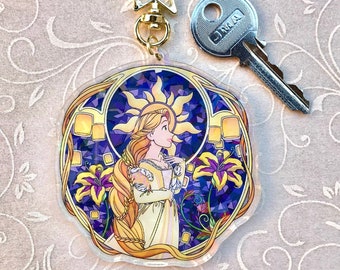 Stained Glass Windows -- RAPUNZEL -- Holographic KEYCHAIN