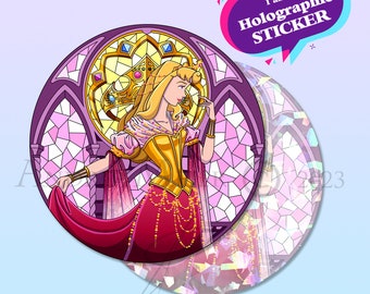 Buntglasfenster – PINK AURORA – holografische Vinyl-Aufkleber (zerbrochenes Glas).