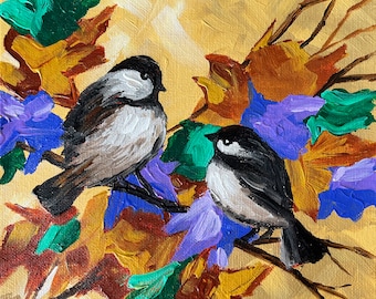 Original Acrylic Painting of little Birds – Contemporary Autumn Bird Art, Animal Canvas Wall Art