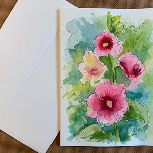 Original Hand Painting Watercolor Card, Tulip Flowers greeting card, 5&quot;x7&quot; note card, Watercolor Card, card + envelope, Hand painted