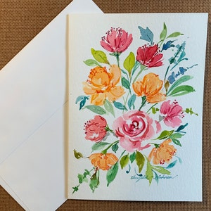 Original Hand Painting Watercolor Card, Lovely Flowers greeting card, 5x7 note card, Watercolor Card, card envelope, Hand painted afbeelding 1