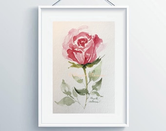 Single Rose Original Painting, Paper Art, Garden Flowers,  Wall Art, Home Decor, small Gift, ORIGINAL watercolor painting by GhazalFineArts