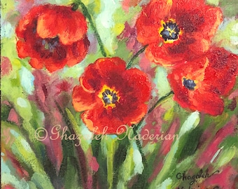 Flowers in red Original Abstract Painting flowers, Wall Art, Gift , READY TO HANG, Canvas Art, Original Acrylic painting by GhazalFineArts