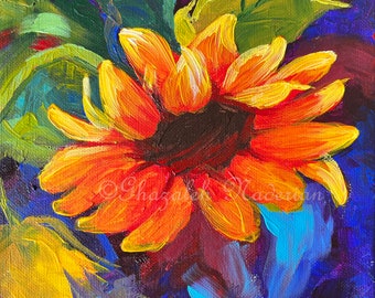 Original Art, Original Acrylic Painting, Contemporary Art Painting Floral, Flower painting, Floral canvas art, Sunflower, Colorful flower