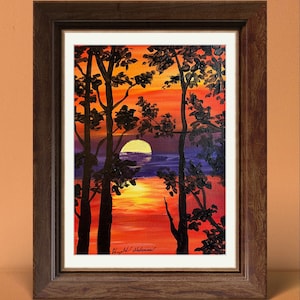 Original Landscapes, Acrylic Landscapes, Painting, Tree Painting, Landscape Scenery, Original Warm Sunset with acrylic, Hand painted
