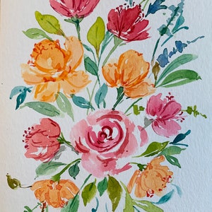 Original Hand Painting Watercolor Card, Lovely Flowers greeting card, 5x7 note card, Watercolor Card, card envelope, Hand painted image 2