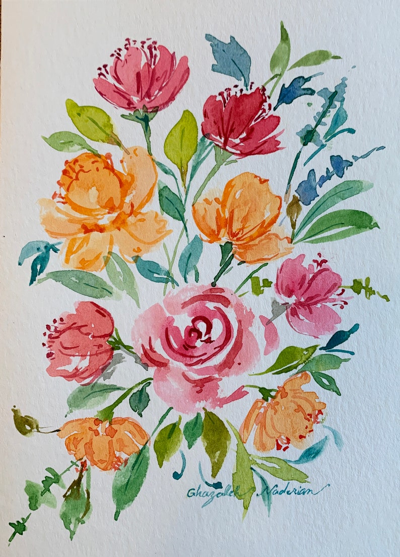 Original Hand Painting Watercolor Card, Lovely Flowers greeting card, 5x7 note card, Watercolor Card, card envelope, Hand painted image 2