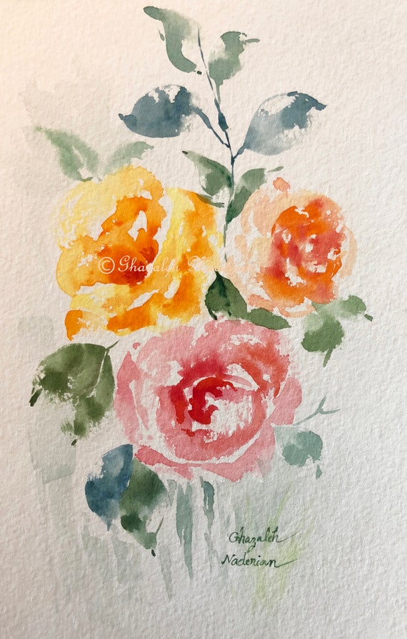 Warm Roses Original Painting, Paper Art, Garden Flower, Wall Art, Home  Decor, Gift, ORIGINAL Watercolor Painting by Ghazalfinearts 