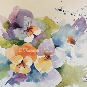 Colorful Flowers Original Painting, Flowers, Purple Color, Wall Art, Home Decor, Gift, ORIGINAL watercolor painting by GhazalFineArts image 1