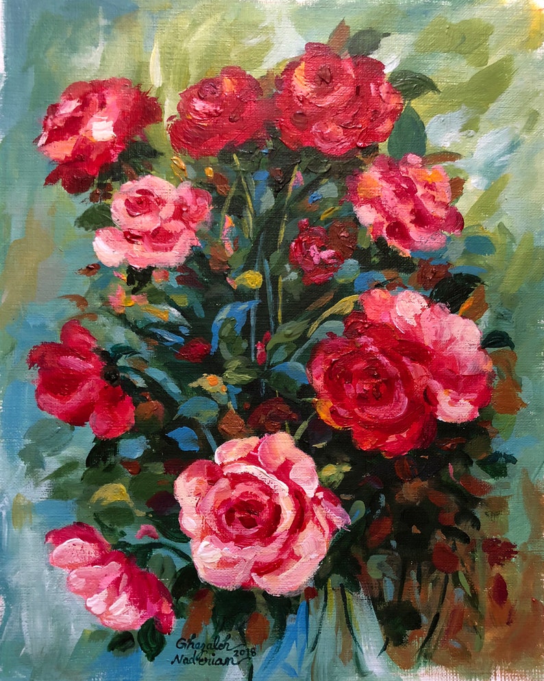 Lovely Roses Original Painting Flowers, Wall Art, Home Decor, READY TO HANG, Canvas Art, Original acrylic painting by GhazalFineArts image 1