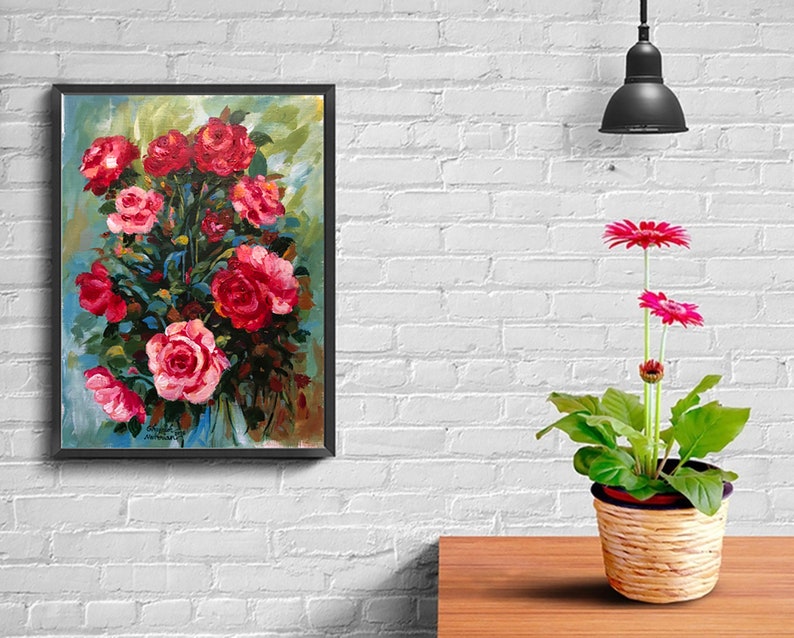 Lovely Roses Original Painting Flowers, Wall Art, Home Decor, READY TO HANG, Canvas Art, Original acrylic painting by GhazalFineArts image 2