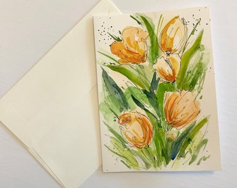 Original Hand Painting Watercolor Card, Greeting card, Event Flower card, 5"x7" note card, card + envelope, Hand painted