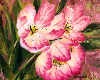 White and Pink Original Small Painting flowers, Wall Art, Home Decor, Gift, READY TO HANG, Original Acrylic painting by GhazalFineArts
