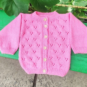 Knit warm baby jacket Pink baby sweater Handknitted infant sweater Mom-to-be-gift Baby shower gift Newborn sweater 0-5T crochet jacket
