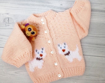 Merino wool baby sweater Puppy pattern baby sweater Baby clothes Knit kids sweater Hand knit jacket Baby shower gift 0-5T, 0 to 12 months