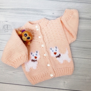 Merino wool baby sweater Puppy pattern baby sweater Baby clothes Knit kids sweater Hand knit jacket Baby shower gift 0-5T, 0 to 12 months