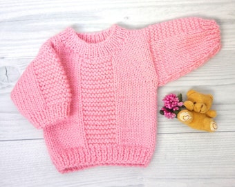 Handknitted baby sweater Girl pullover Pink infant jacket Toddler girl cardigan Grandchildren gift