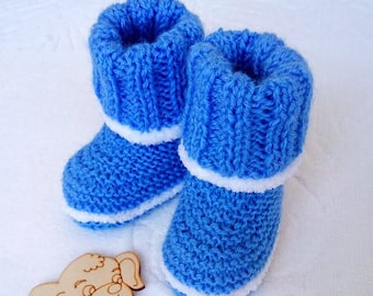 Blaue Baby-junge Schuhe häkeln neue geboren Schuhe Säugling Booties Baby-Dusche-Geschenk Stricken Booties Erste Schuhe Schwangerschaftansage