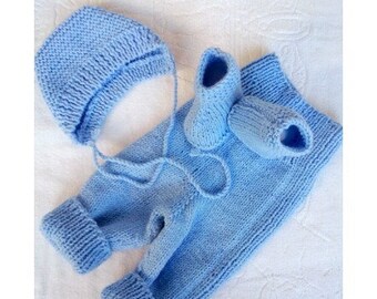 Merino wool baby pants with booties, Blue baby knit booties hat pants Boy outfit 0-12 months Baby costume unisex Gift for grandchildren