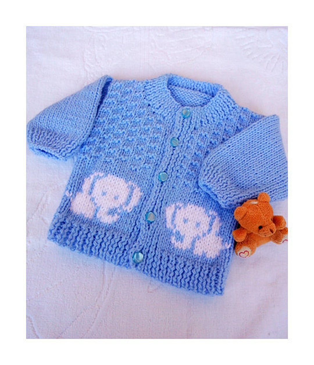 Handknitted Merino Wool Baby Sweater Elephant Infant Jacket Baby