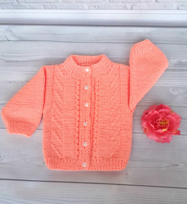 Handknitted Baby Sweater Peach Baby Jacket Infant Clothes Knit Etsy