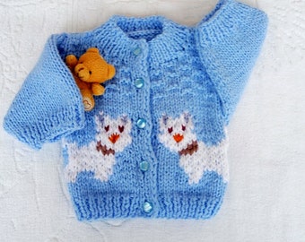 Handknitted Baby Sweater, Puppy baby Sweater, Baby Clothes, Knit Kids Sweater, Hand Knit sweater,Baby shower gift,0-5T, 0 to 12 months