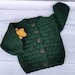 Emerald handknitted baby sweater, Woolen baby jacket, Green crochet sweater for boys, 0 to 12 months baby jacket,0-5 T 