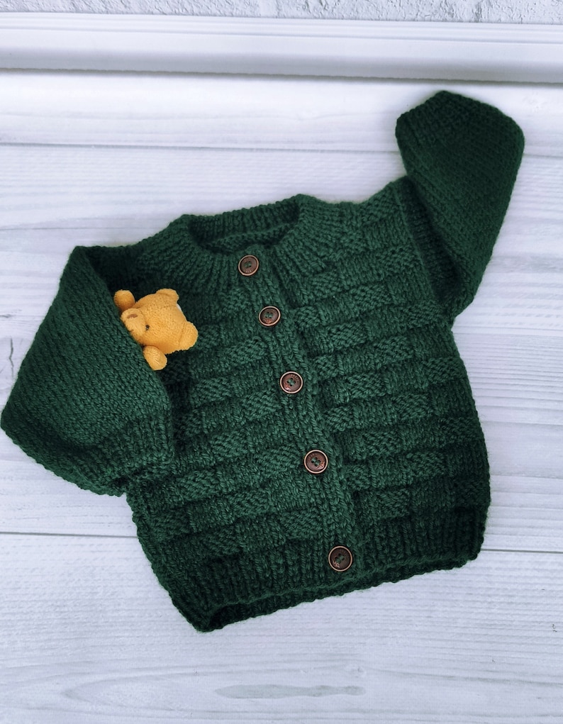 Emerald handknitted baby sweater, Woolen baby jacket, Green crochet sweater for boys, 0 to 12 months baby jacket,0-5 T 