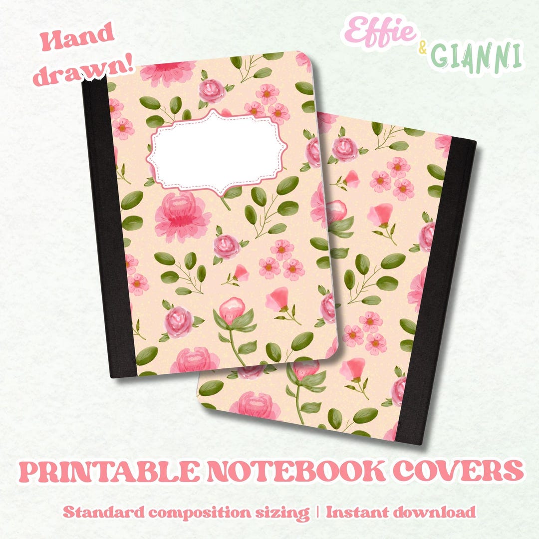 Watercolor Floral Rose Printable Composition Notebook Cover PNG Back watercolor-floral-rose-printable-composition-notebook-cover-png-back