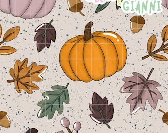 Höstpumpor och höstlöv sömlösa mönster mysigt digitalt papper 300 DPI PNG direkt digital nedladdning för tyg, vinyl, hantverk, klippbok