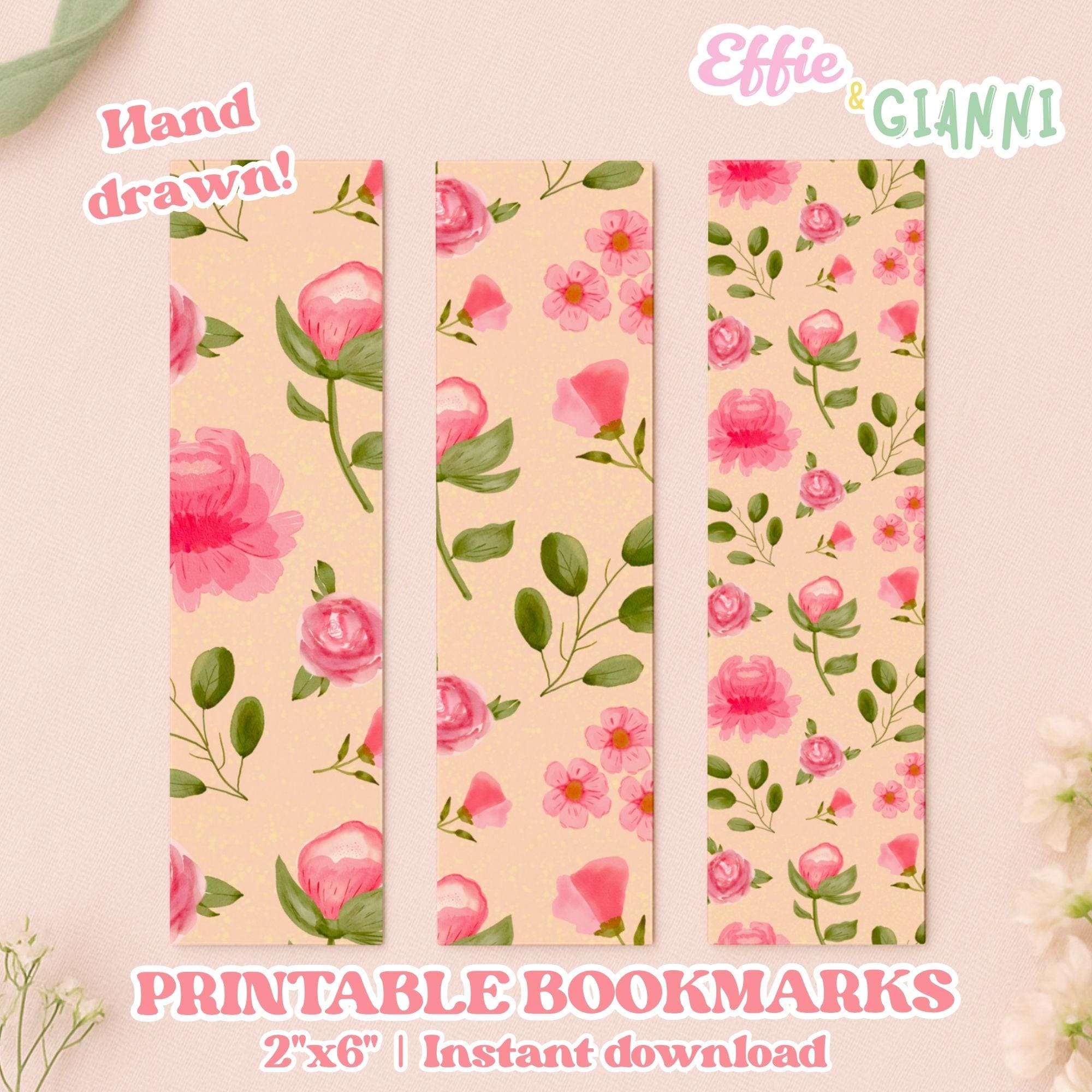Watercolor Floral Rose Bookmark Set | 3 Printable 2”x6” Bookmarks ...