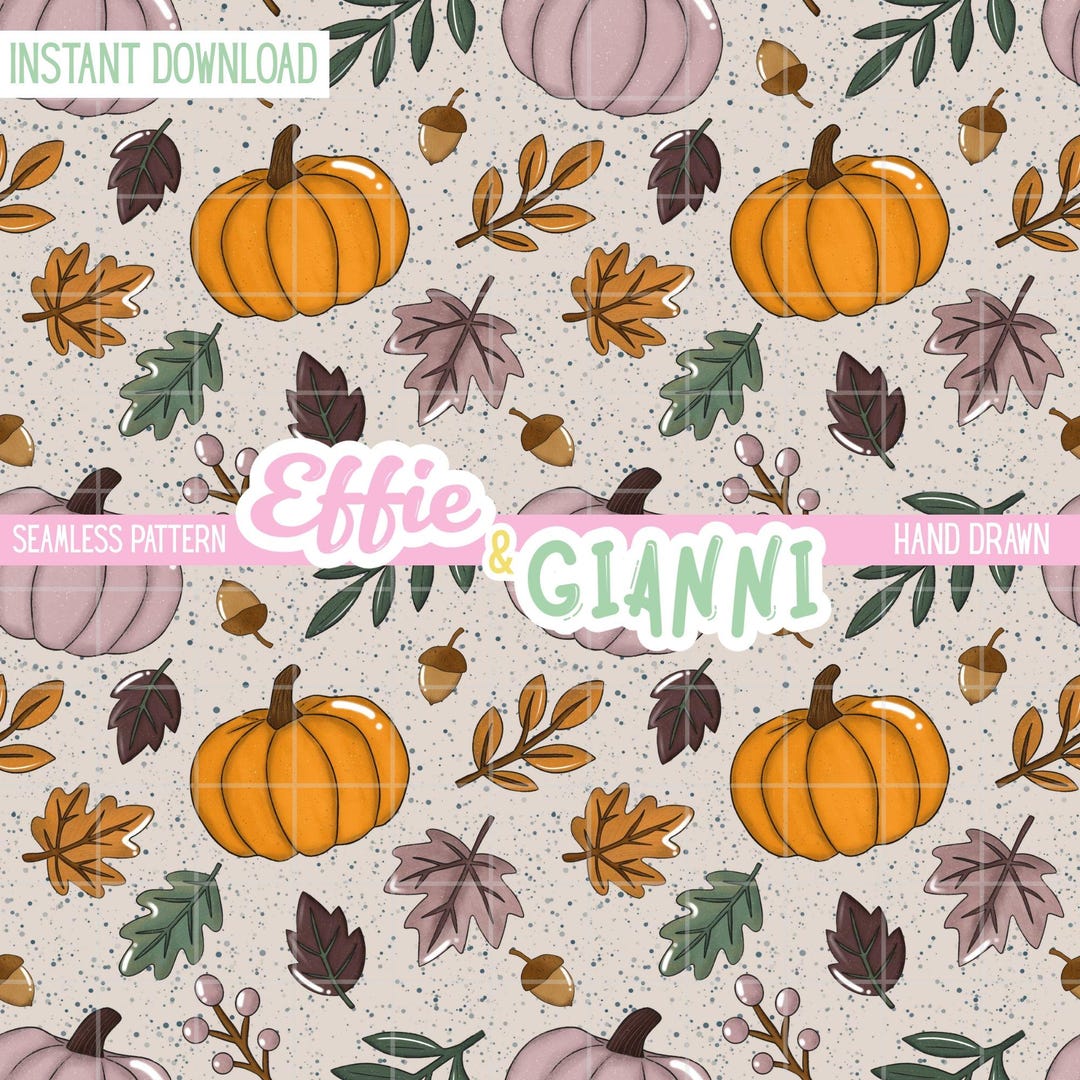 Fall Pumpkins & Autumn Leaves Seamless Pattern Cozy Digital Paper 300 ...