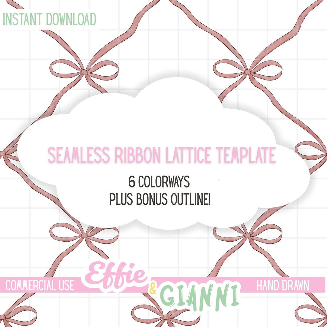 Ribbon Bow Lattice Seamless Pattern Bundle PNG | Bow Grid Template ...