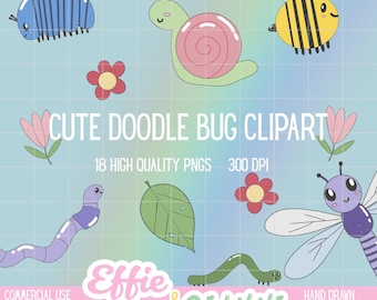 Lindo dibujo de insectos dibujados a mano, imágenes prediseñadas de insectos, gráficos transparentes PNG de 300 DPI, descarga instantánea para planificadores, pegatinas, álbumes de recortes