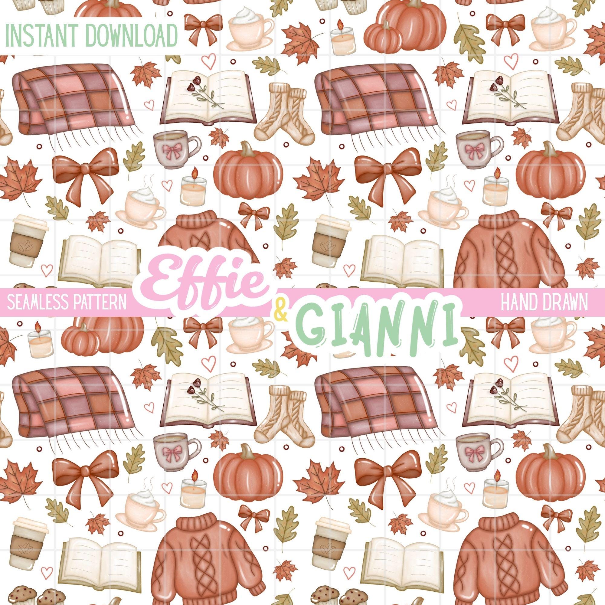 Cozy Coffee Fall Seamless Pattern | Autumn Pumpkins, Sweaters ...