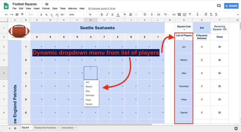 Football Squares Google Sheets Template Football Squares Google Sheets Template