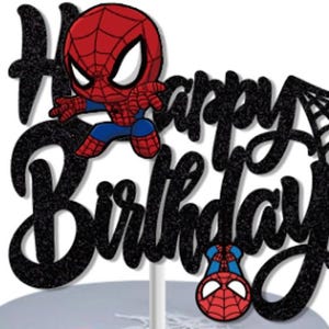 Custom Spidey Superhero Happy Birthday Cake Topper - Little Web-Slinger Superhero inspired cake topper