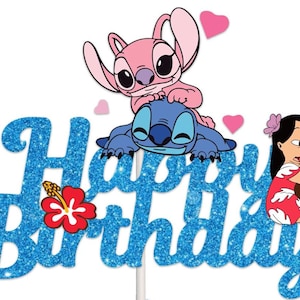 Custom Lilo & Stitch inspired Birthday Cake Topper- Shimmery Blue aloha party birthday cake topper